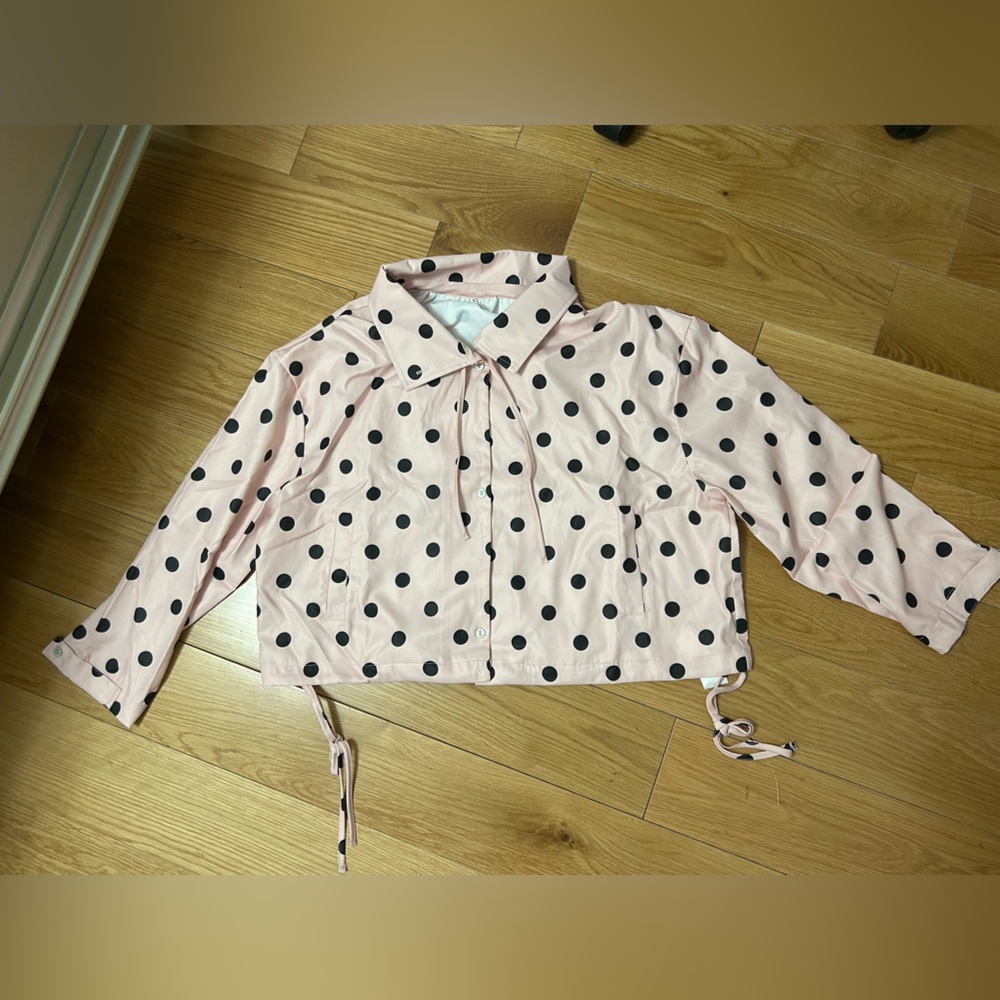 Pink Polka Dot Cropped Button-Up Jacket